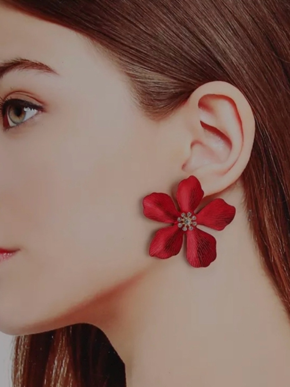 A set of Floral Statement Earrings - Deep Burgundy Red a pair!